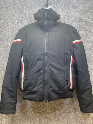 VTG Slalom Ski Jacket Mens M Black Tri Color Piping Goose Down Made In USA Retro