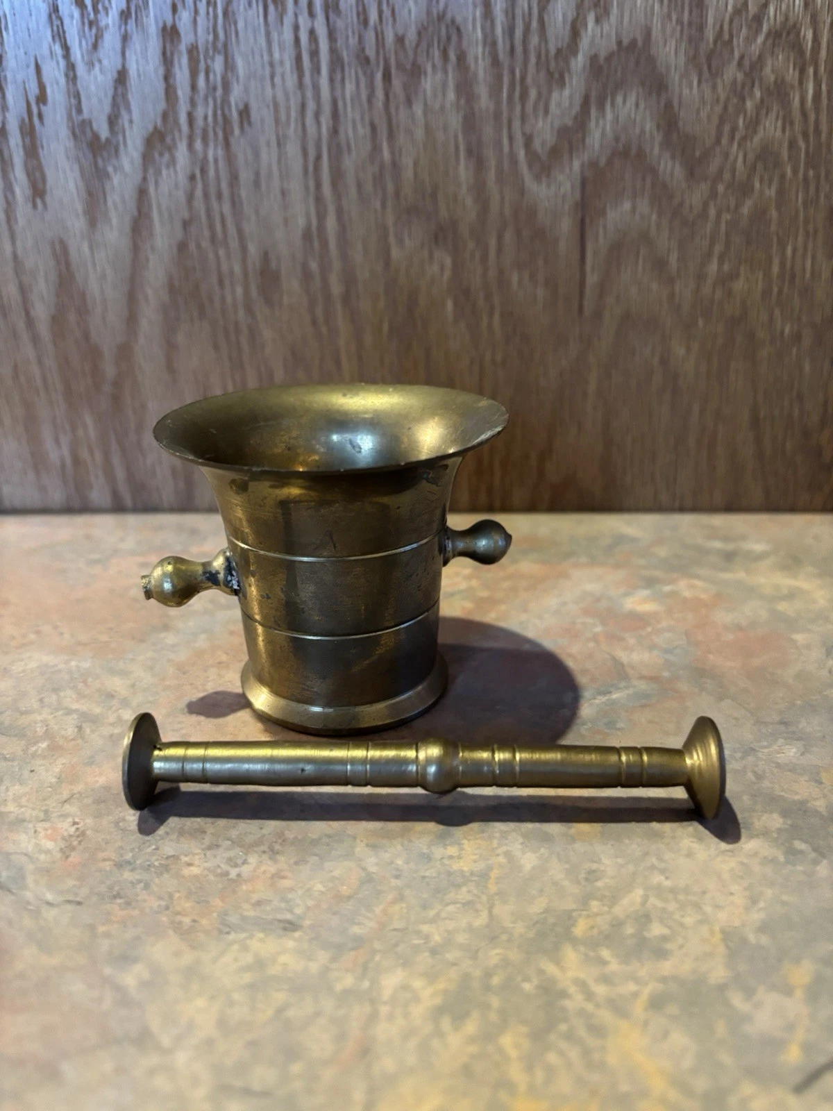 Vintage Bronze Mortar and Pestle With Handles. Made In India. 3x21/2x2..4lb