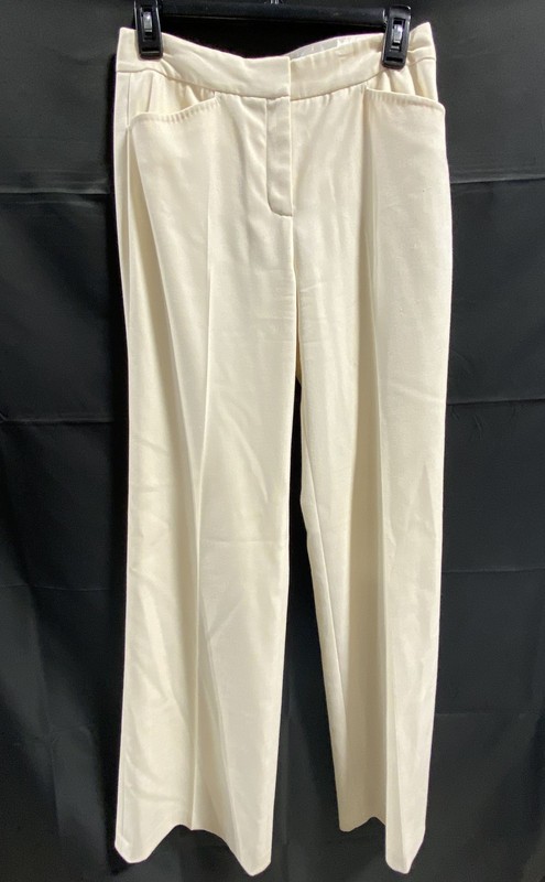 Elie Tahari Women's Cream Wool Blend Flat Front Wide Leg Pants Size 26
