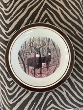 Folkcraft Stoneware White Tail Buck Painted Dinner Serving plate rareCollectable