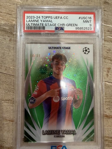 2023-24 Topps UEFA Lamine Yamal Green Refractor #USC-16 /99 Rookie PSA 9