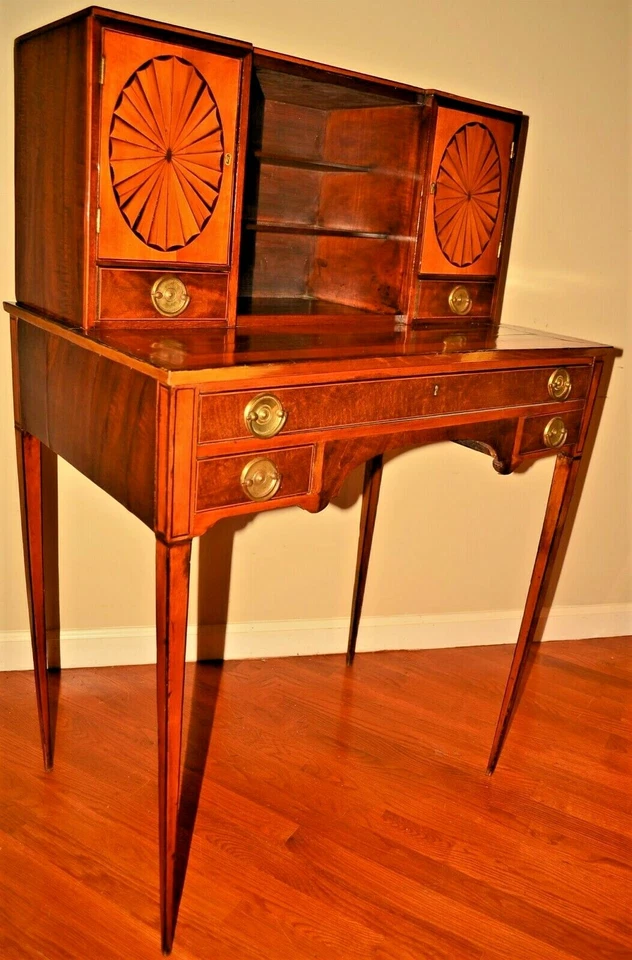 Antique Federal Sheraton Georgian Hepplewhite Inlaid Writing Desk Cabinet Table - Image 4 of 4