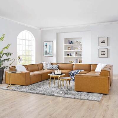 Modway Restore Vegan Leather 8-Piece Sectional Sofa in Tan