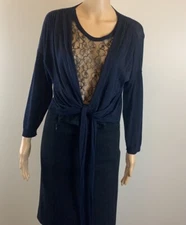 Nina Ricci navy wrap top cardigan with black lace underlay witchy goth Size S