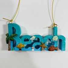 At The Beach Christmas Ornament Beach Sign Palm Tree Starfish Shell Fish