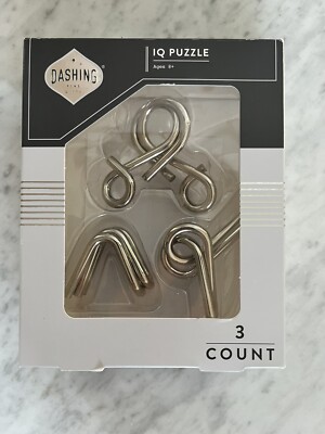 IQ Puzzles, 3 Unique Metal Puzzles By Dashing Fine Gifts, Ages 8+. New, Unopened