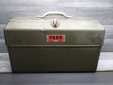 Vtg Park Mfg Metal Tool Box w/ Fold-Out Trays Tackle Box #1780 GREEN Made In USA