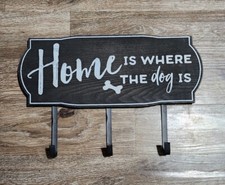 Home Dog Sign 15" With 3 Hook Hooks For Leash Collar Towel Hanging Rack