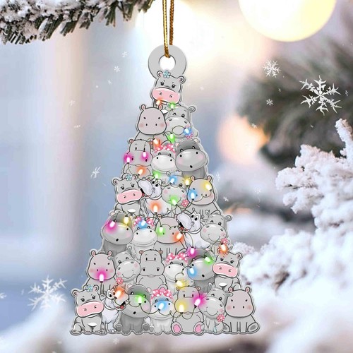 Hippo Christmas Tree Ornament For Hippo Lovers, Christmas Hippopotamus