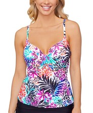 Island Escape 297919 Printed Gemini Underwire Tankini Top Swimwear Size 16