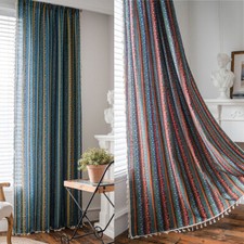 Stripes Tassel Boho Print Window Drape Kitchen Living Room Curtain