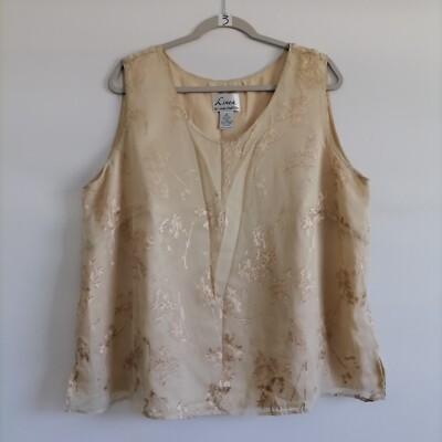 Linea By Louis Dell'Olio Women Beige Witchy Abstract Print Silk Blouse Top Sz 1X