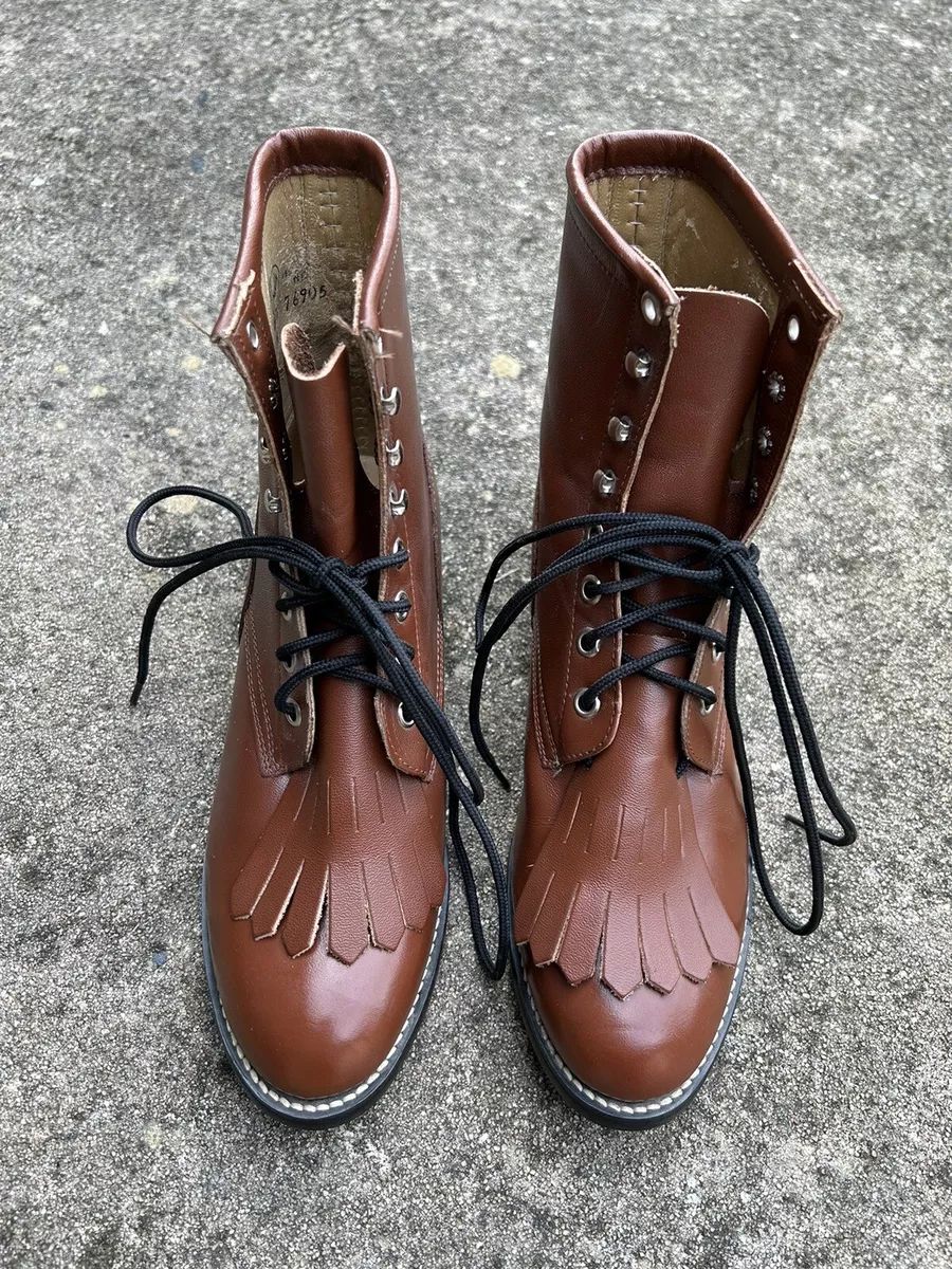 Justin Leather Lace Up Western Cowgirl Roper Boots Brown Junior 4D Women's 5.5-6