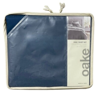 Oake Cotton & Tencel 300 Thread Count KING Duvet Cover & Shams Set NAVY BLUE