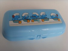 Ancienne boite Tupperware Schtroumpf gourmand en plastique bleu alimentaire 2018