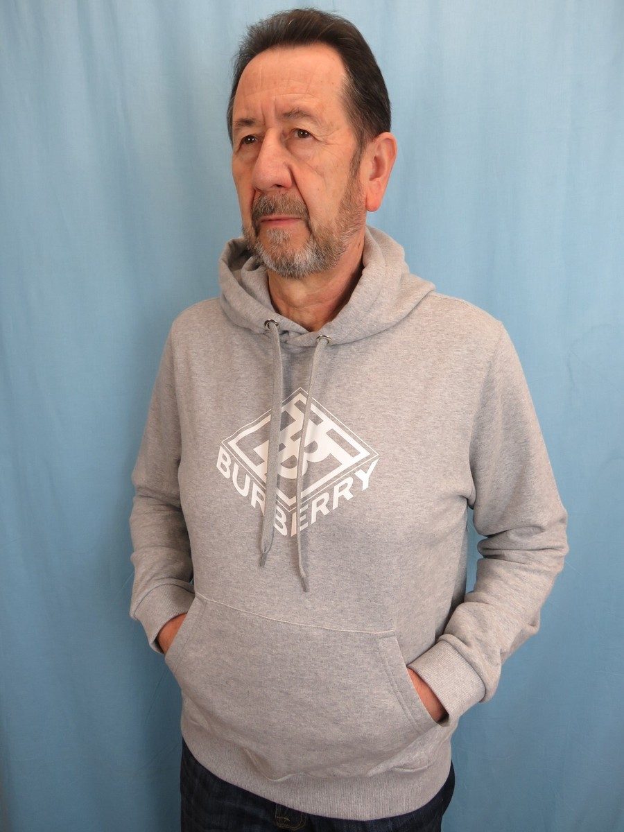 BURBERRY★素敵！ALBIAN GRAY COTTON TB LOGO PULLOVER HOODIE $820 NWT MENS BURBERRY ALBIAN GRAY COTTON WHITE TB LOGO