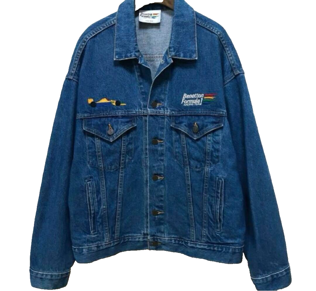 Benetton Formula 1 Racing Team Denim Jacket Size L Blue Made Benetton Formula 1 Racing Team Denim Jacket Size L Blue Made