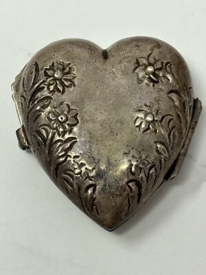Unique Sterling Silver Antique Repousse Puffy Heart Trinket Box