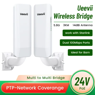 UEEVII 5G 3KM WLAN CPE Wireless Bridge Outdoor Point to Point & 2-Pack Bridge Bracket
