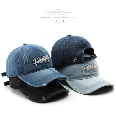 Baseballmütze Herren Damen gewaschen Denim mit Buchstaben Patches Stickerei verstellbar