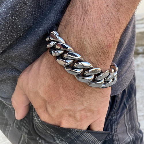 Mens 316L Stainless Steel Miami Cuban Link Bracelet Heavy 8.5" x 22MM Thick - Picture 10 of 12