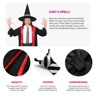 BIQIQI Costume da Strega per Bambina, Vestito Strega Halloween bambina con Gonna da Strega, Cappello da Strega e Scopa della Ttrega, Costumi Halloween per Bambina dai 3 ai 8 Anni - Giochi