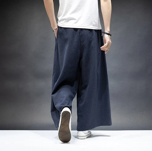 Womens Mens Japanese Wide Leg Pants Extra Baggy Cotton Linen Meditation Trousers - Picture 7 of 26