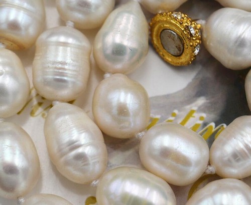 BEAUTIFUL 10-12MM SOUTH SEA BAROQUE WHITE PEARL NECKLACE 18inch AAA - Picture 3 of 4