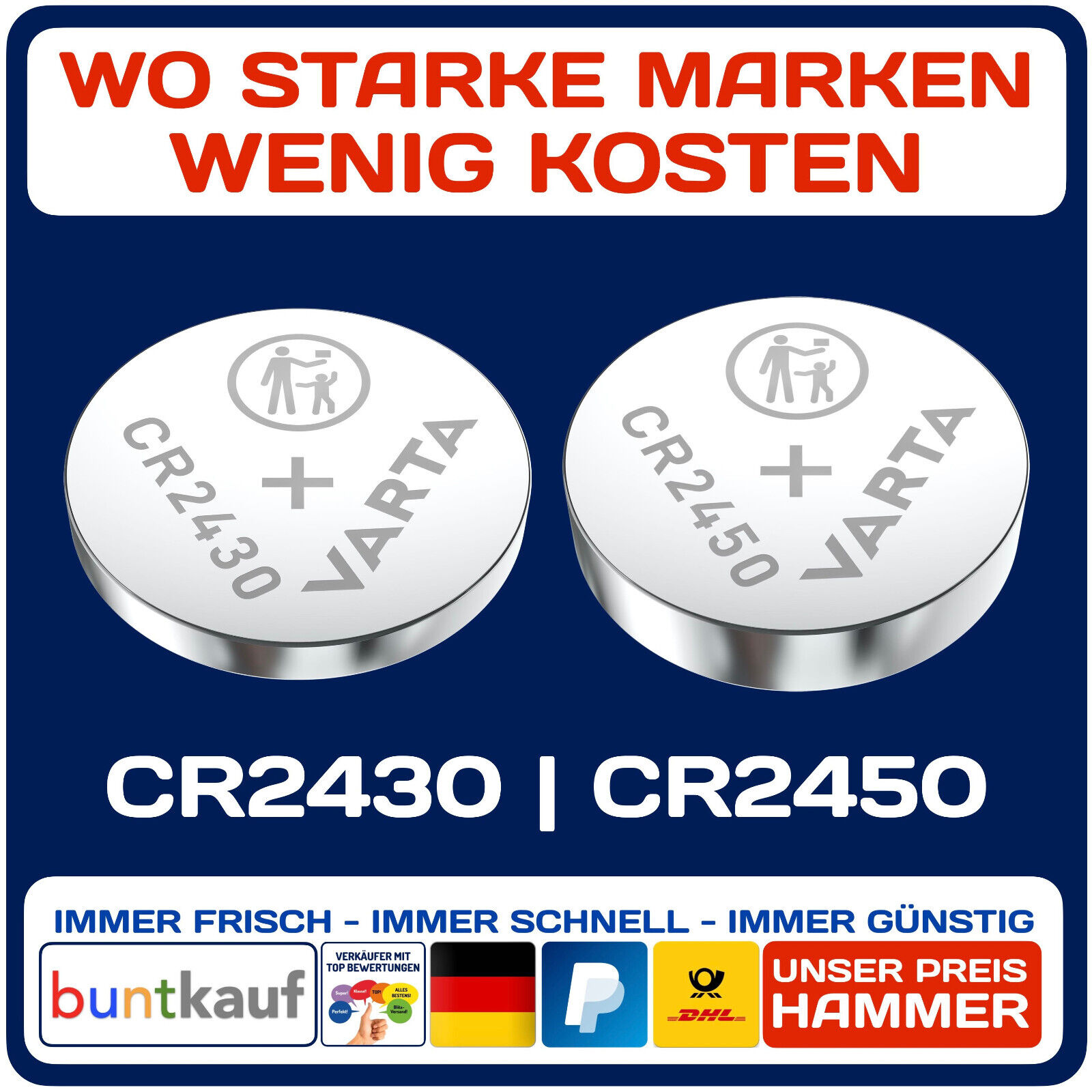 Thumbnail - Varta Cr 2450 Cr 2430 Batterien Knopfzellen Frische Markenware Bulk 3v