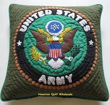 ARMY PILLOW COVER CUSHION hand quilted/machine embroidered
