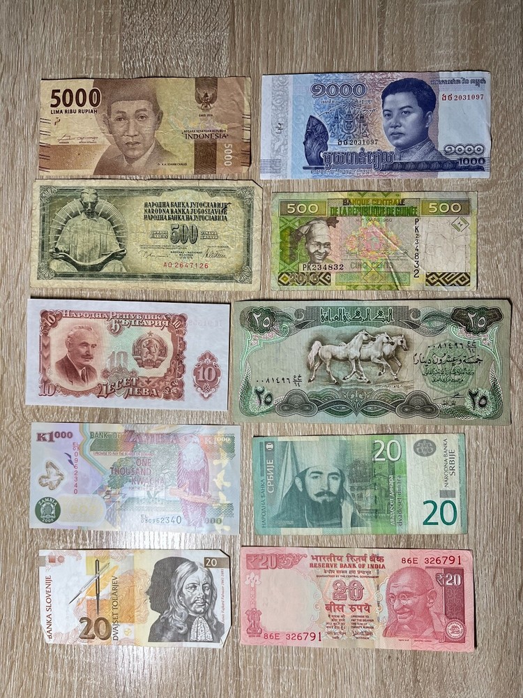 Mixed Foreign Currency Lot - 10 Different Banknotes from Around the World