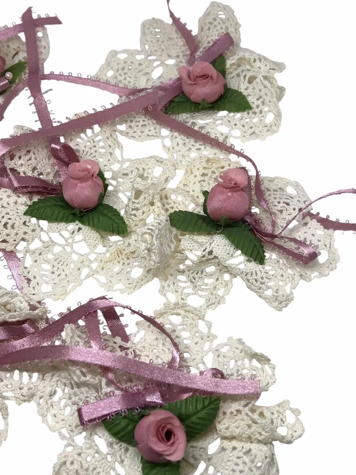 7 Mini Tapetes de Encaje Blanco Rosa Vintage Flores Apliques Decoración Artesanía 3" Foto 3 de 4