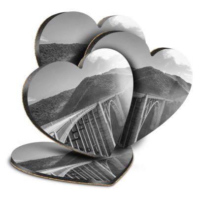 4x Herz MDF Untersetzer - BW - Bixby Bridge California USA #38915