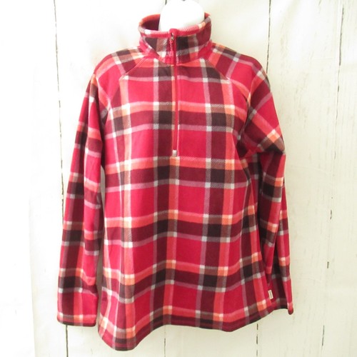 Eddie Bauer Fleece Jacket M Medium Pink Plaid 1/2 Zip Pullover