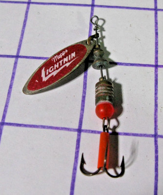 Mepps Aglia Long, LIGHTNIN Spinner Lure (brass/Red Glitter), 1 3/4'', .1oz.- VGUC