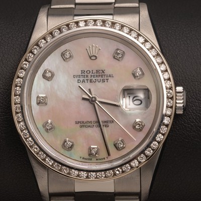 Rolex Datejust Armbanduhr Diamantbesatz MOP Diamant-Zifferblatt 36mm 16200
