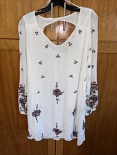 Free People Embroidered Bohemian Dress Long Sleeve Mini White Festival M Floral