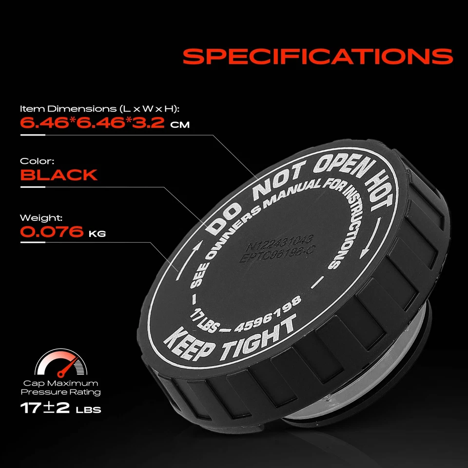 Radiator Cap for Jeep Compass Grand Cherokee Wrangler Dodge Ram 1500 Chrysler - Image 3 of 4