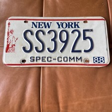Vintage 1988 New York Spec Comm License Plate Liberty SS 3925 Rare Screened Date