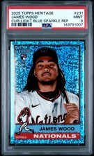 1007 James Wood 2025 Topps Heritage Chrome #231 Light Blue Sparkle RC PSA 9