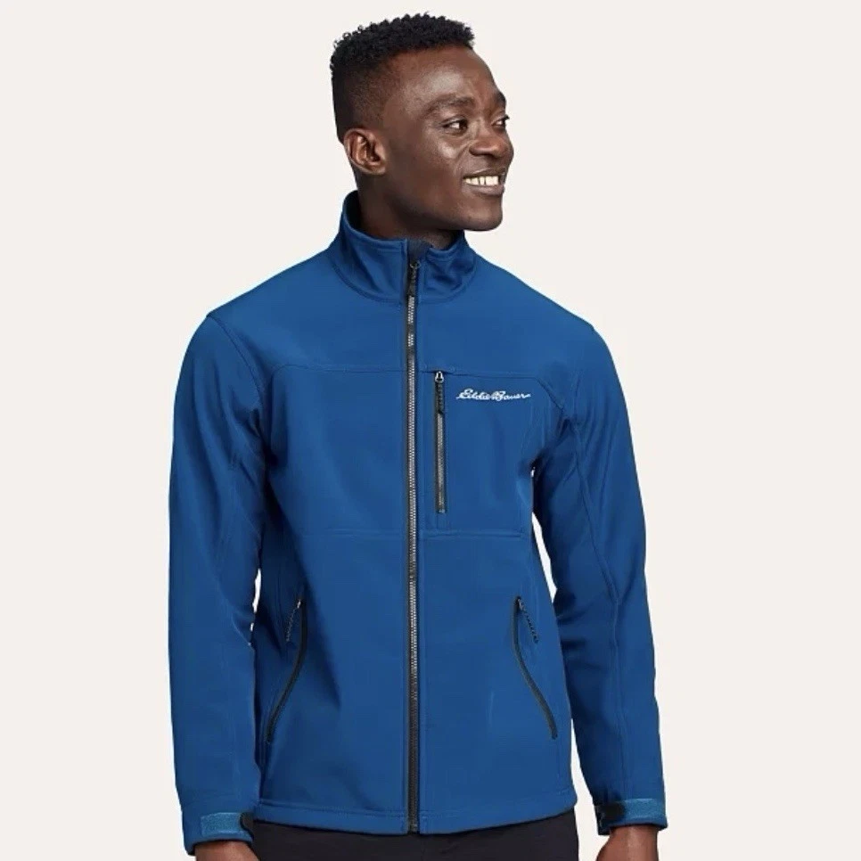 Eddie Bauer Windfoil Thermal Jacket Mens Medium Blue Softshell Full Zip EUC
