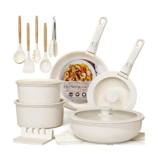 Astercook Ceramic Non-stick Cookware 21 Pcs Pots and Pans Set, Detachable Han...