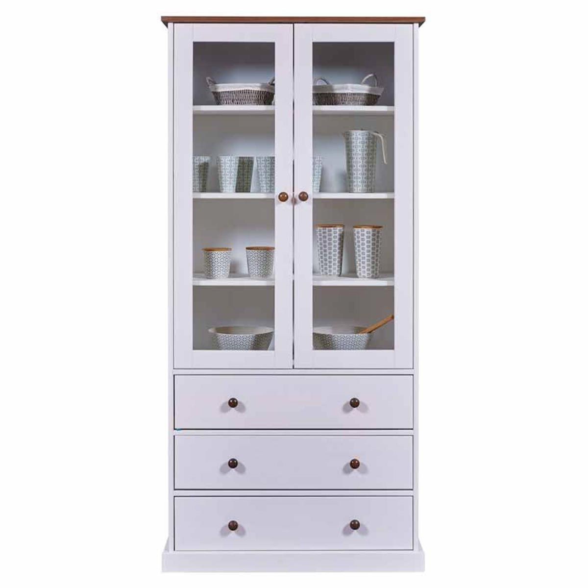 Vaisselier moderne Takao en bois blanc 190cm aux finitions soignées