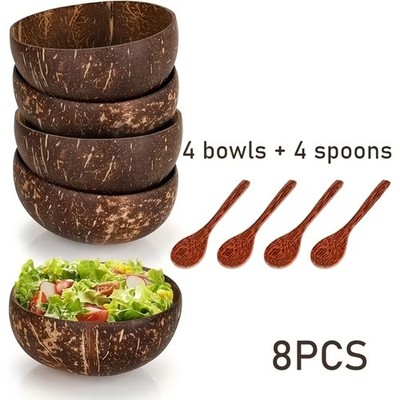 8pcs/16pcs Coconut Shell Bowls & Wooden Spoon Set 