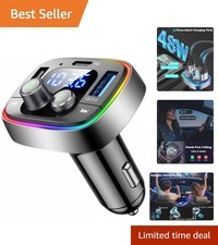 Wireless Bluetooth 5.4 FM Transmitter - Hands-Free Calls  48W Charging for Cars