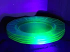 Set of 4 Vintage 12-Sided 9" Uranium Green Depression Glass Plates - BEAUTIFUL!!