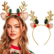 Christmas Reindeer Antlers Headband Sequin Antler Ears Xmas Hair Band 1-gold