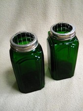 2 Vintage Green Flower Frog Vases