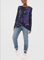 Desigual Women's Multicolour Round Neck Long Sleeve Blouse Size S 18WWTKYN