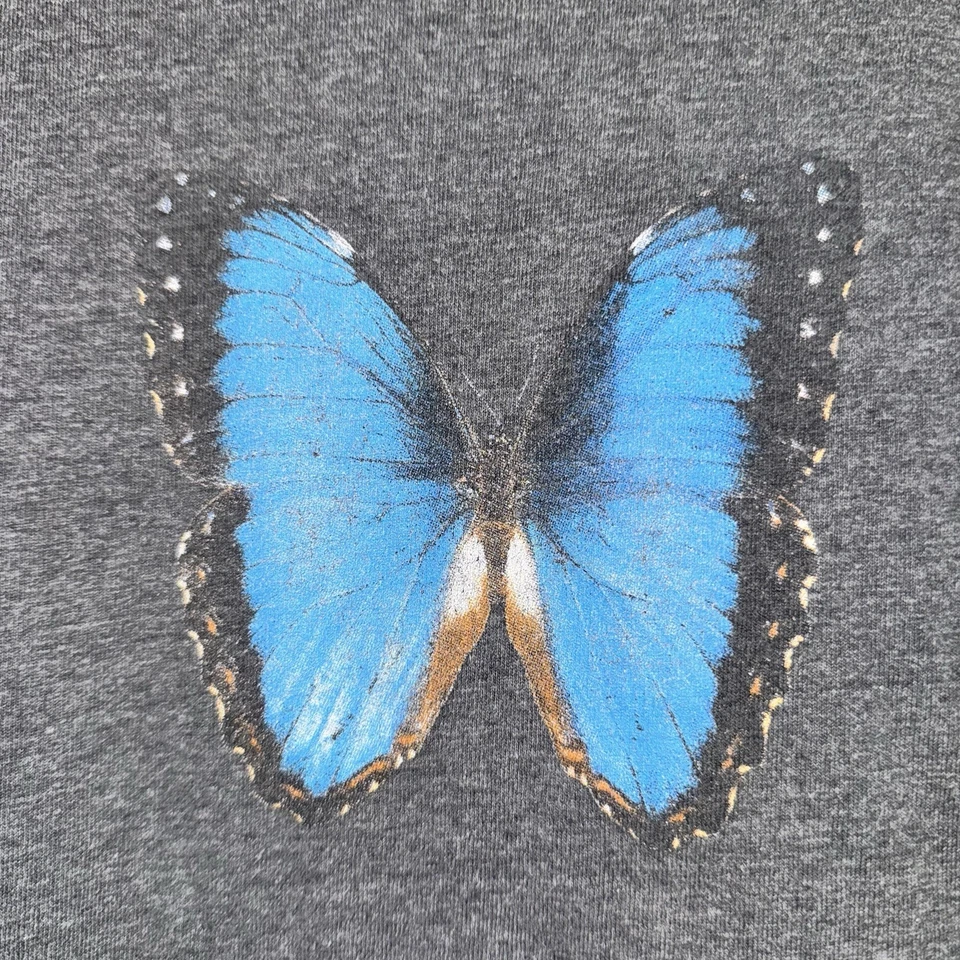 Винтажная футболка Aloré серая синяя бабочка одинарный шов размер L - Изображение 2 из 4